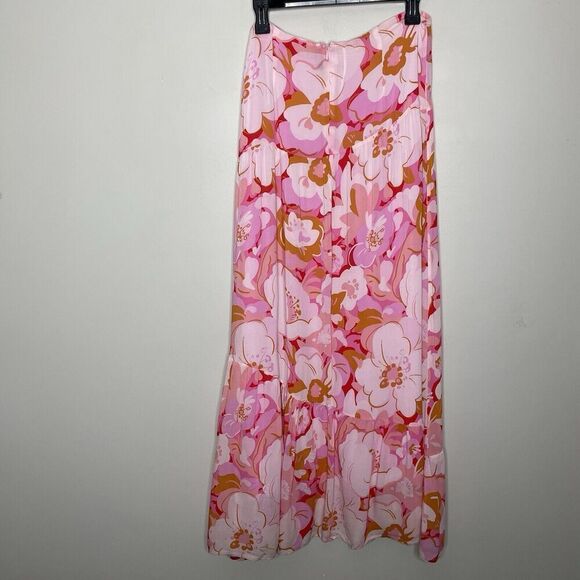 MINKPINK Josie Maxi Skirt Women Large Pink Floral 100% Viscose Lined - Picture 7 of 16